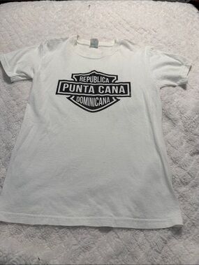 Maya White Tee with Black Punta Cana Graphic
